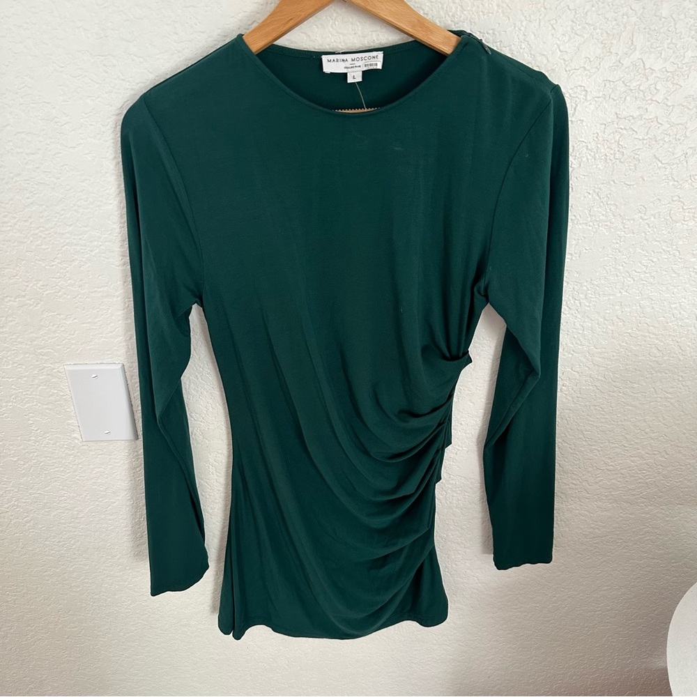 MARINA MOSCONE green ruched bodycon long sleeve mini dress size large